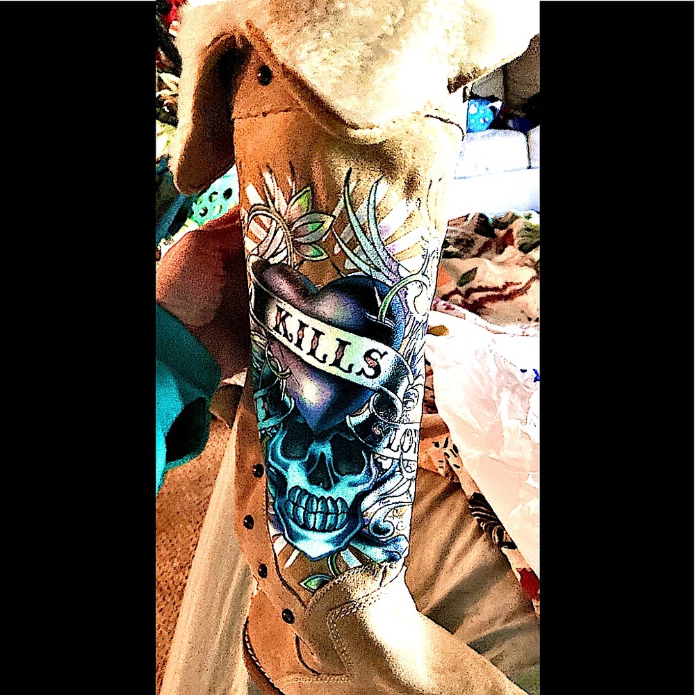 Ed Hardy “kills love slowly” faux fur boots
